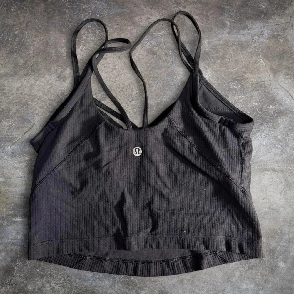 Lululemon Black Ribbed Longline Strappy Sports Bra Crop Top Women's Small S
